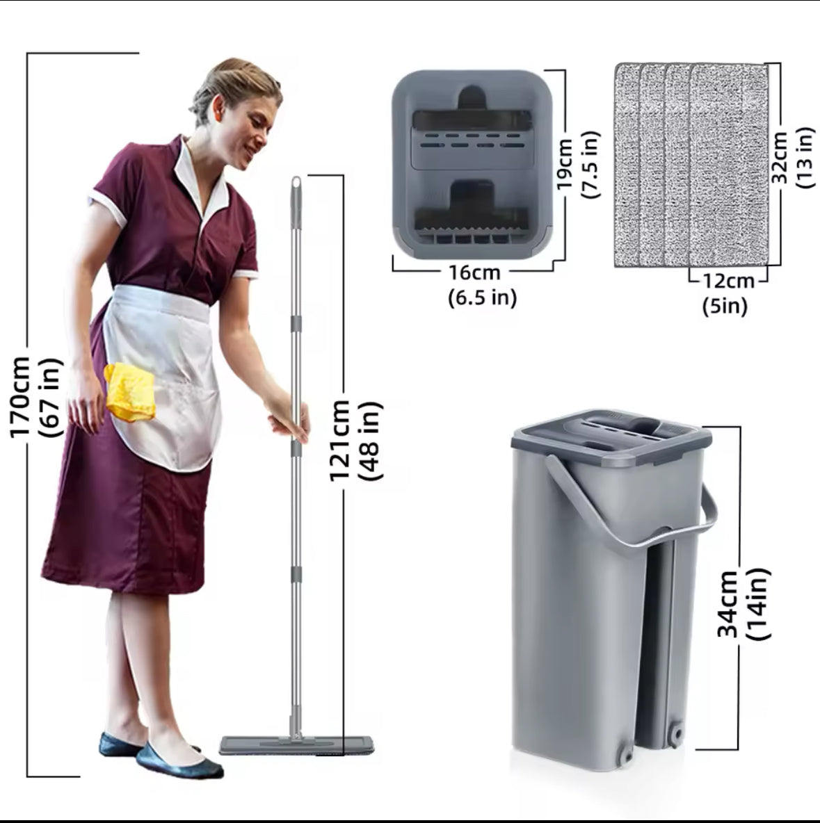 Set scopa per pavimenti a 360° e secchio pieghevole