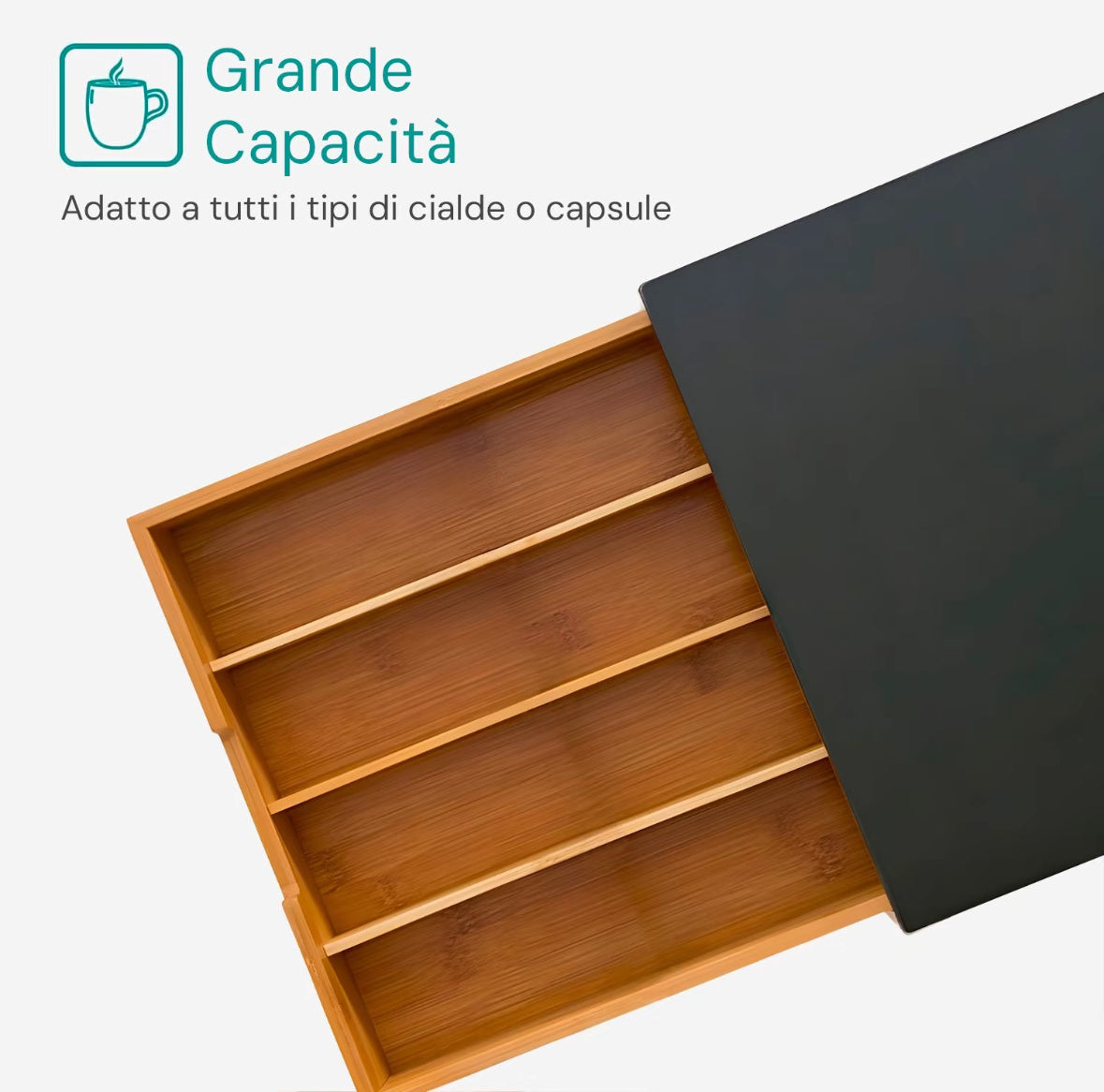 Cassetto Porta Capsule Cialde In Bambù Con
Ripiano In Vetro