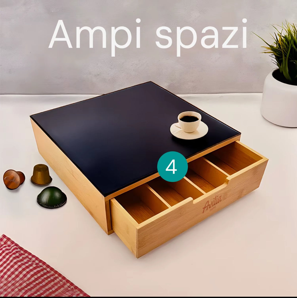 Cassetto Porta Capsule Cialde In Bambù Con
Ripiano In Vetro