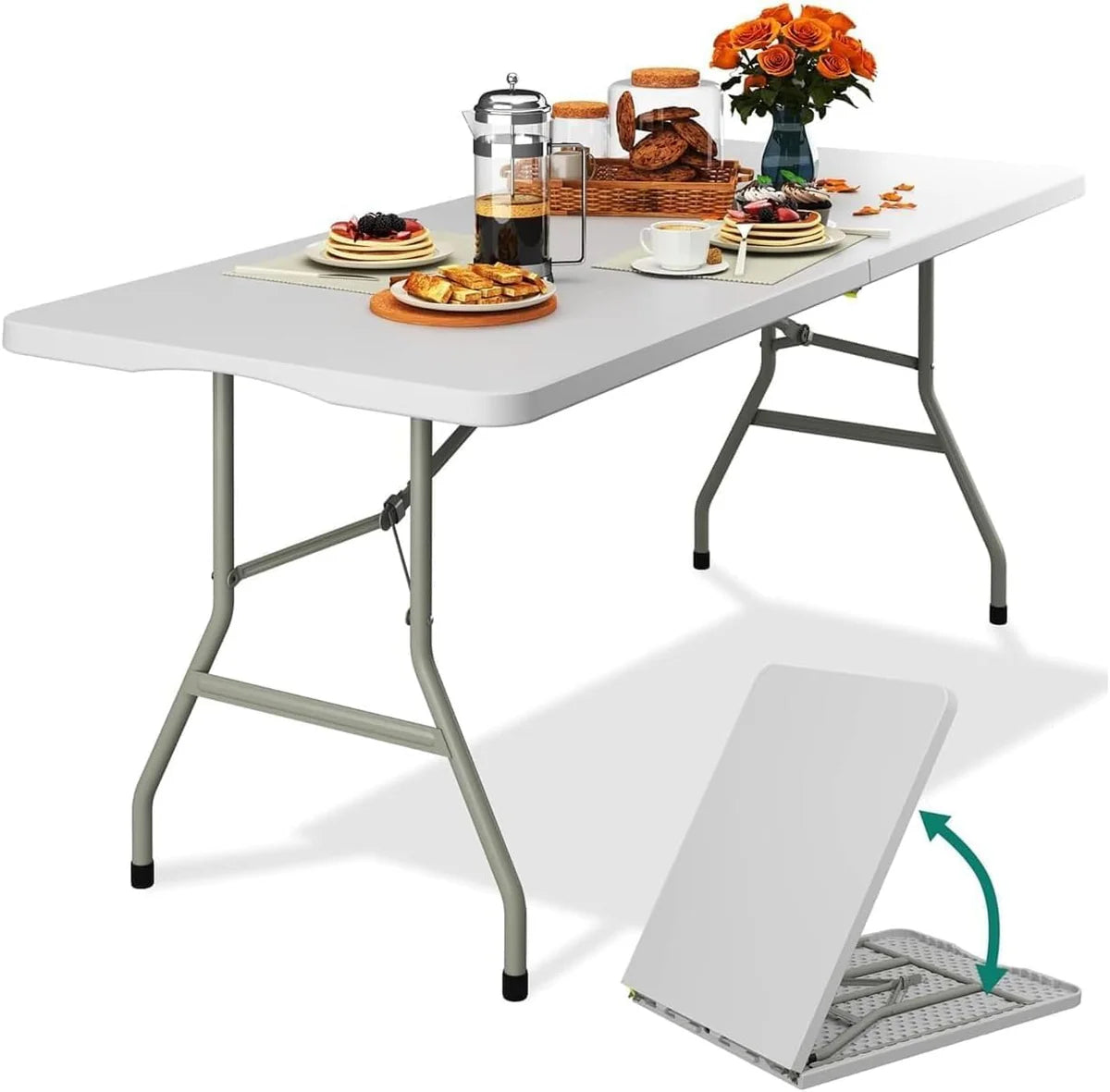 Tavolo Pieghevole Portatile salvaspazio | Tavolo richiudibile
I Tavolo da campeggio con
Sistema di Blocco di Sicurezza, Fino a 6 Persone - 180x75x74 cm (Bianco)