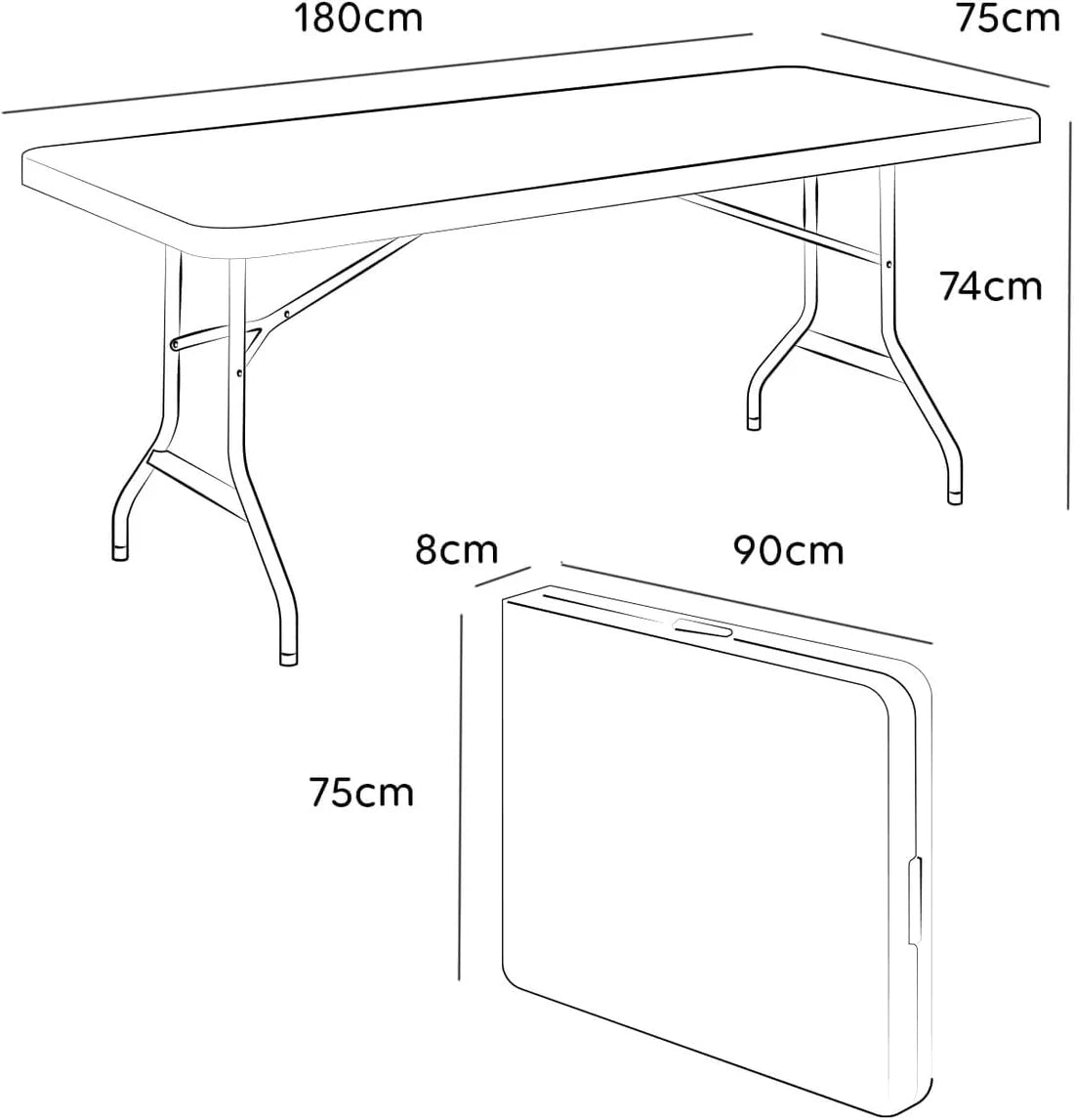 Tavolo Pieghevole Portatile salvaspazio | Tavolo richiudibile
I Tavolo da campeggio con
Sistema di Blocco di Sicurezza, Fino a 6 Persone - 180x75x74 cm (Bianco)