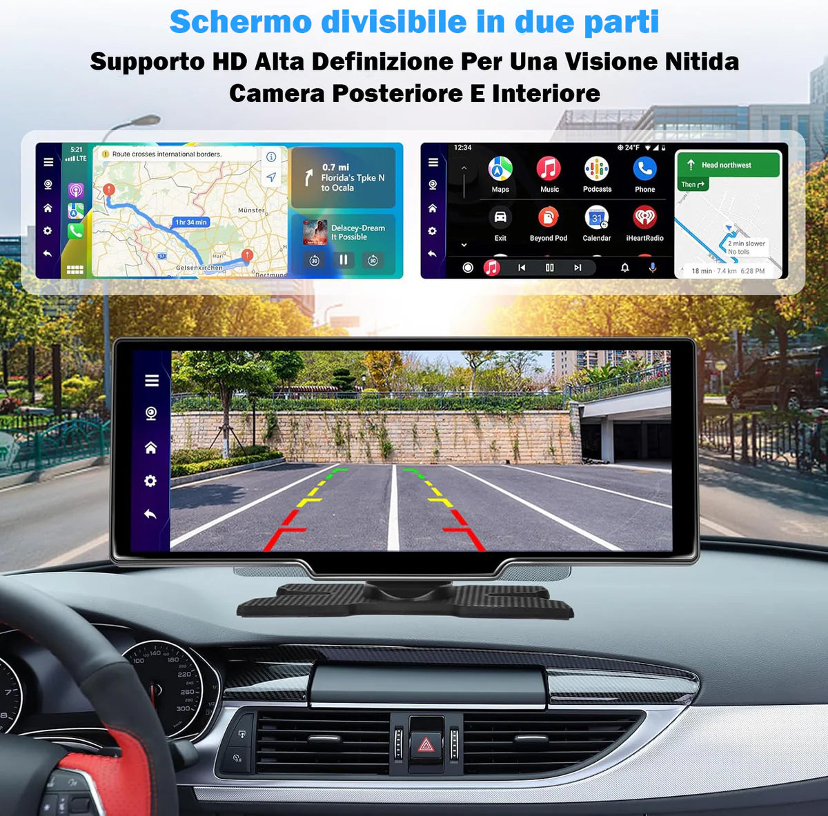 Autoradio Wireless Apple Carplay & Android Auto Tocuchscreen 10,26 Pollici Portatile ,7-32V Monitor con A-pple Airplay/Assistente Vocale/Bluetooth/Trasmettitore FM/AUX/TF Card