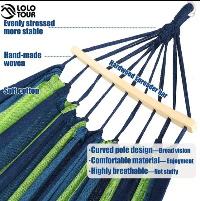Amaca da Giardino con Bastoni di Legno, Tessuto a Righe Vivaci e Design Antiribaltamento con 2 Corde - Perfetta per il Relax nei Giardini, all'Aperto, al Chiuso e Campeggio