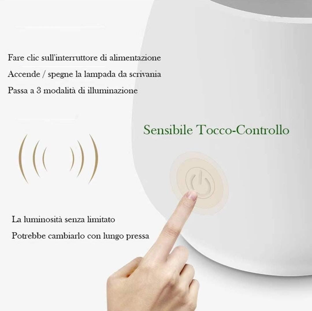 Lampada da tavolo a LED portatile spina USB da comodino per camera da letto con regolazione continua a 3 colori