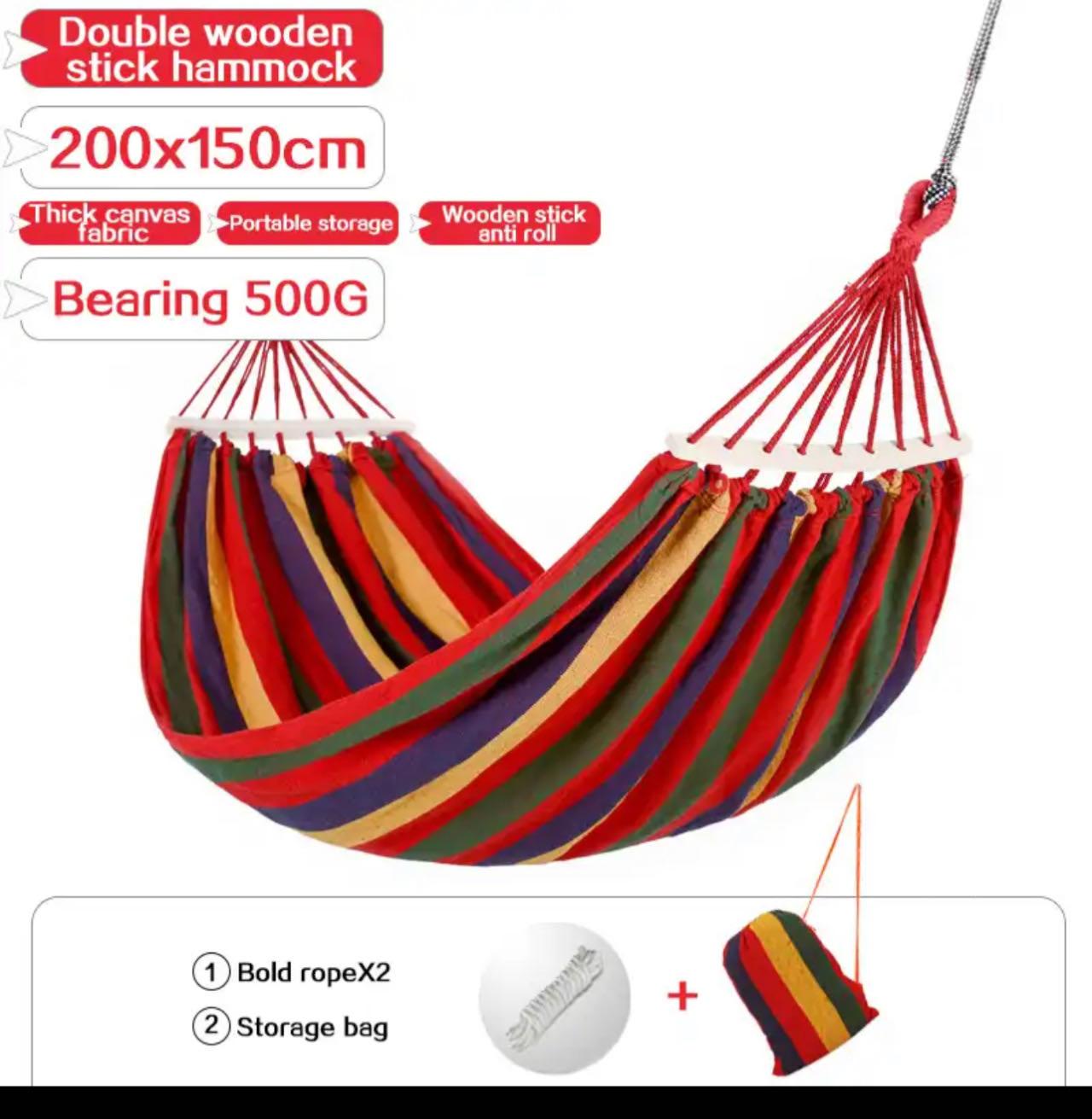 Amaca da Giardino con Bastoni di Legno, Tessuto a Righe Vivaci e Design Antiribaltamento con 2 Corde - Perfetta per il Relax nei Giardini, all'Aperto, al Chiuso e Campeggio